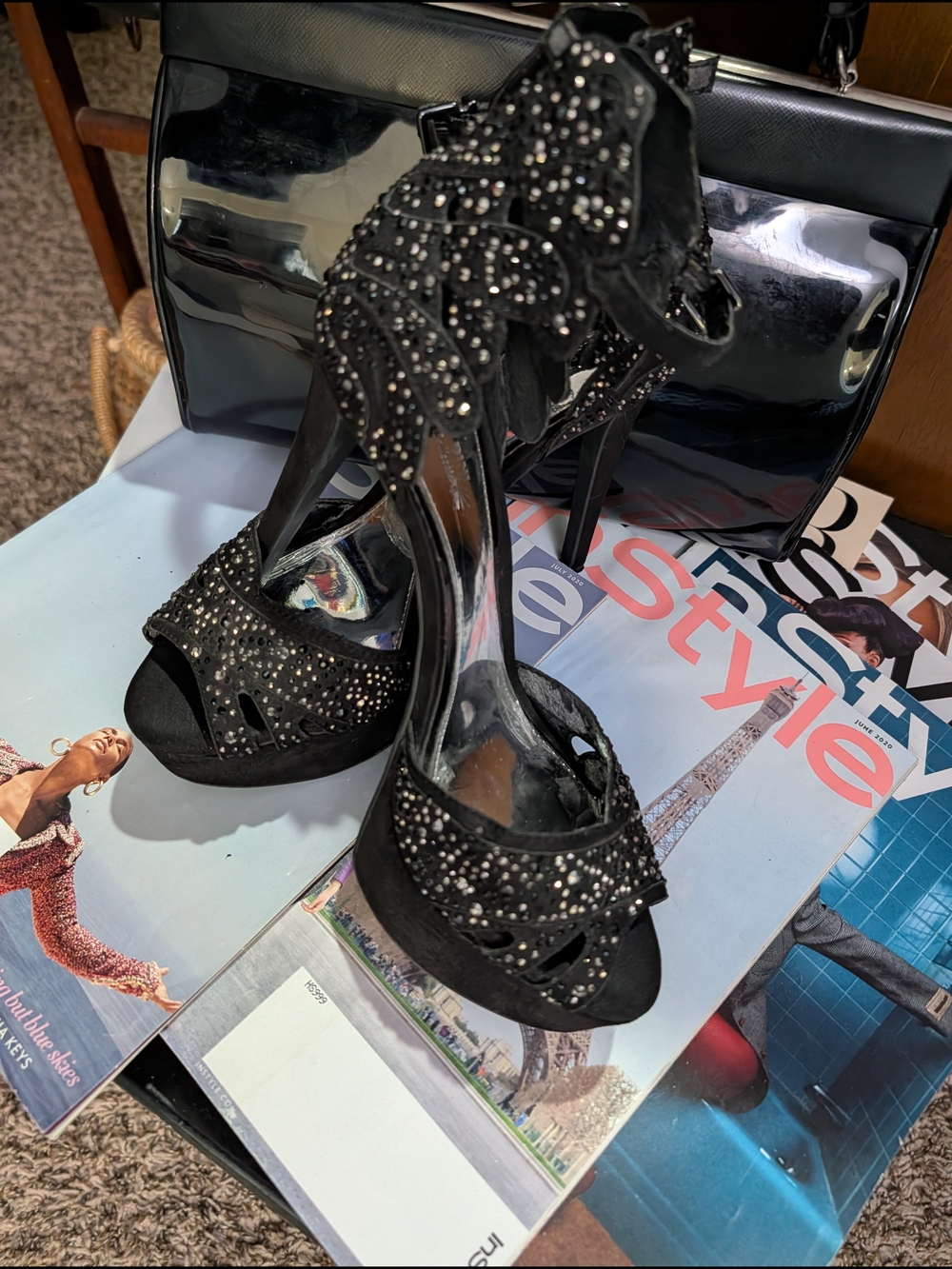 Gianni Bini Black Crystal Embellished Stiletto Sandals